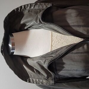 Bernardo Olive Leather Retro Mob Wife  Bikercore Streetwear Hoodie Moto Jacket